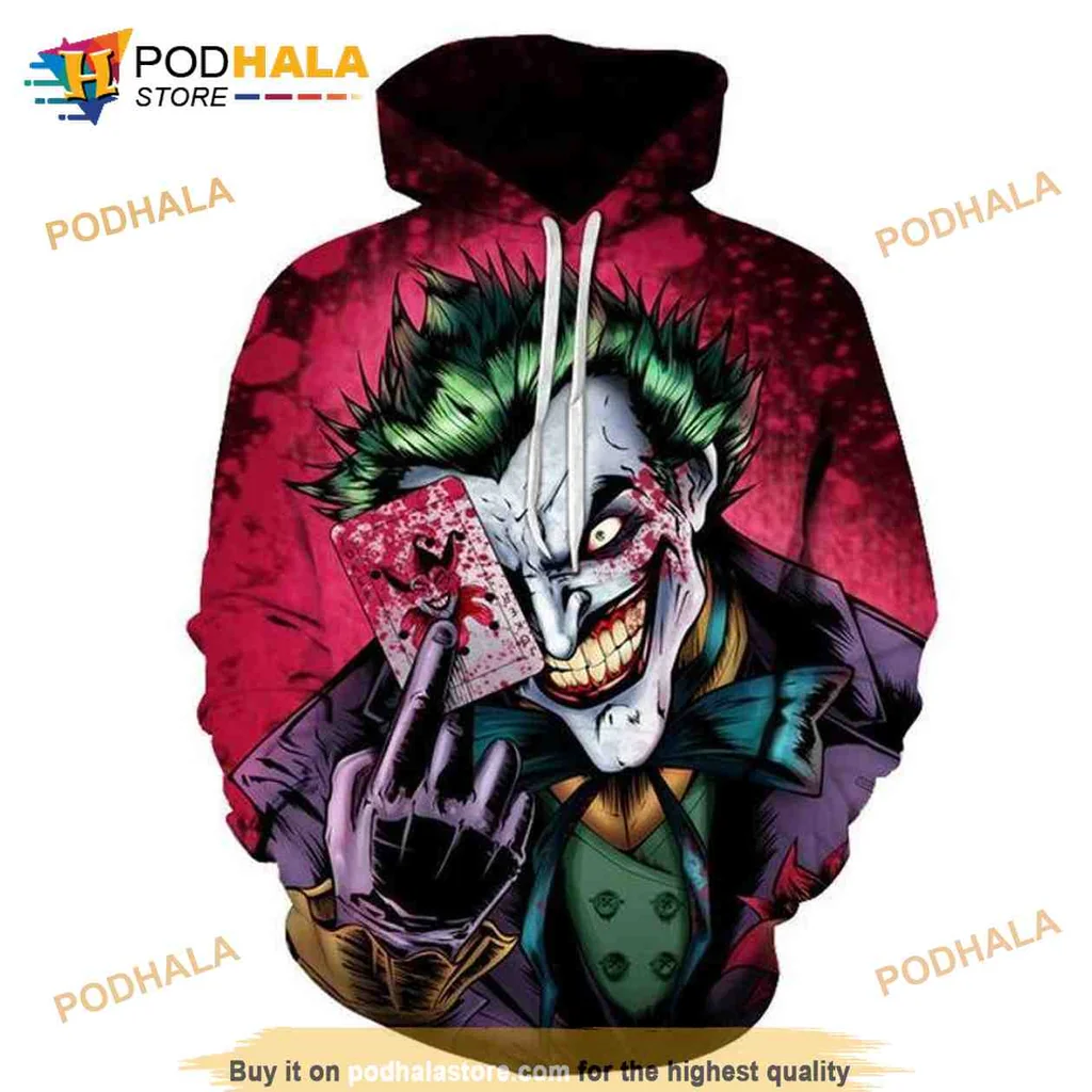 Vibrant Joker Playing Card 3d Hoodie With Striking Red Background