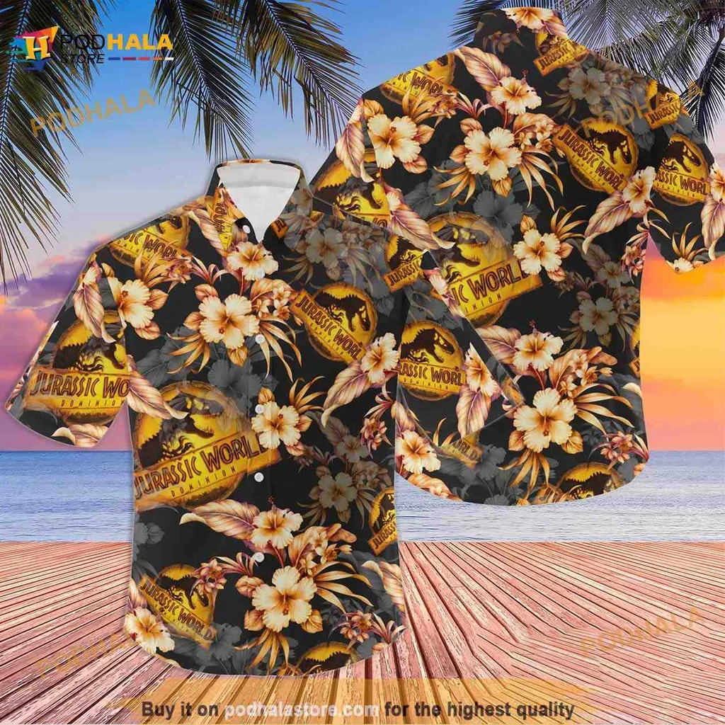 Vibrant Jurassic World Dinosaur Hawaiian Shirt With Tropical T Rex Design