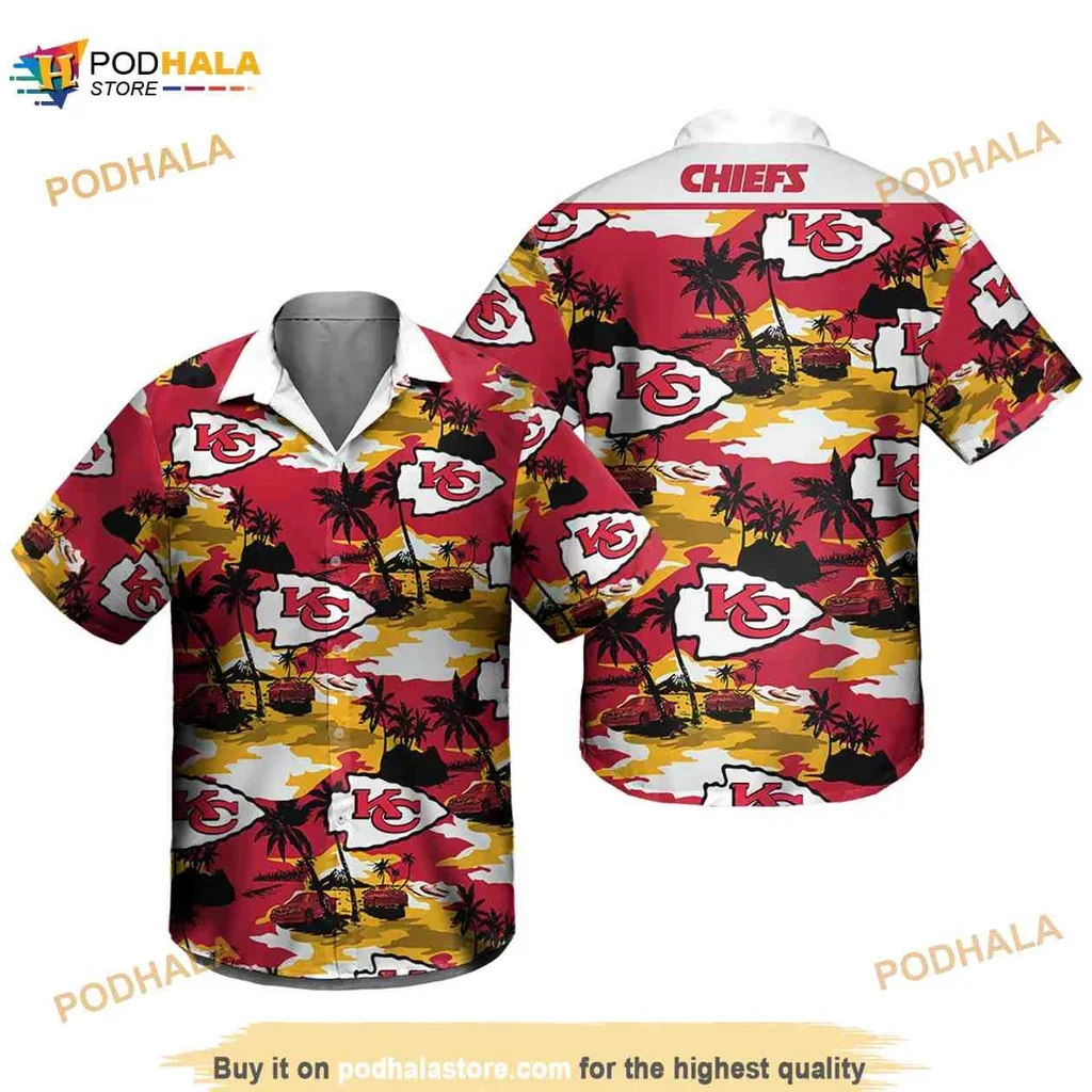 Vibrant Kansas City Chiefs Hawaiian Shirt With Palm Trees And Sunset Design