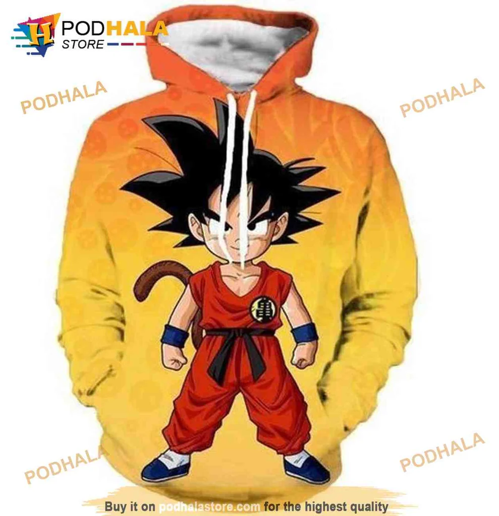 Vibrant Kid Goku 3d Hoodie Featuring Dynamic Anime Design