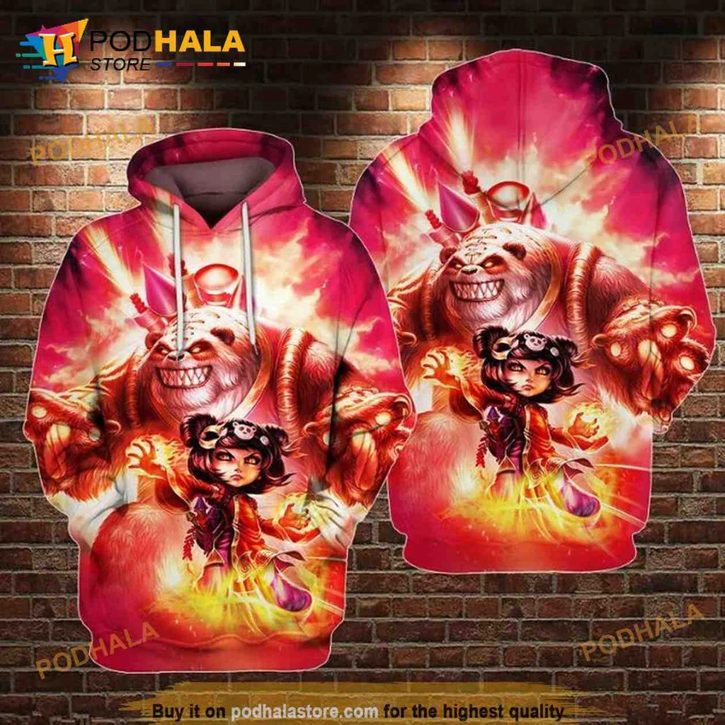 Vibrant League Of Legends Bear Hoodie With Playful Character Design