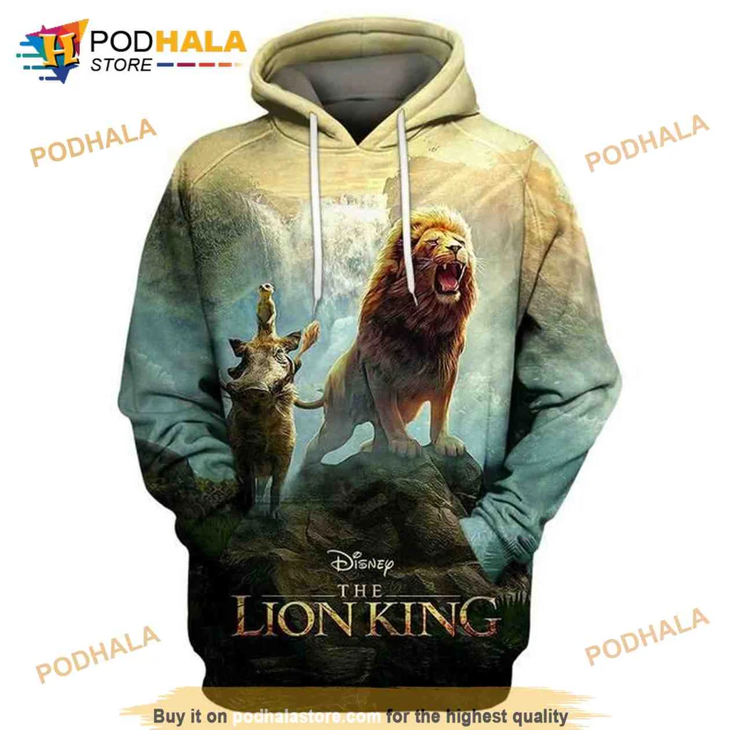 Vibrant Lion King 3d Hoodie Featuring Majestic Roaring Lion And Playful Meerkat
