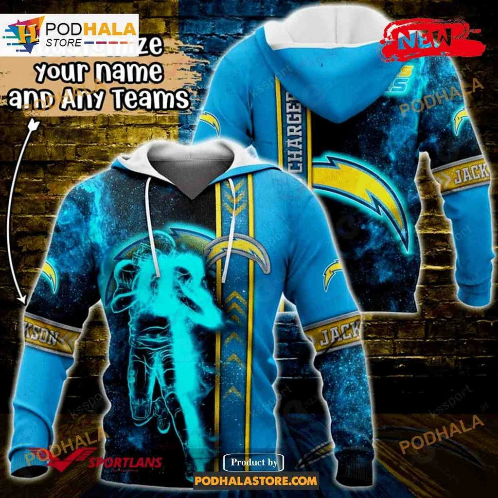 Vibrant Los Angeles Chargers 3d Hoodie Featuring Player Graphic And Name Jackson