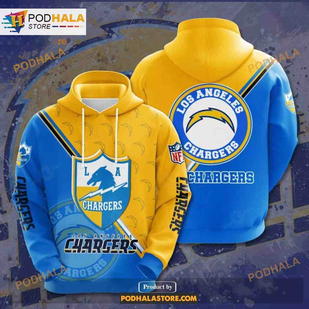 Vibrant Los Angeles Chargers 3d Hoodie With Bold Team Logo Design