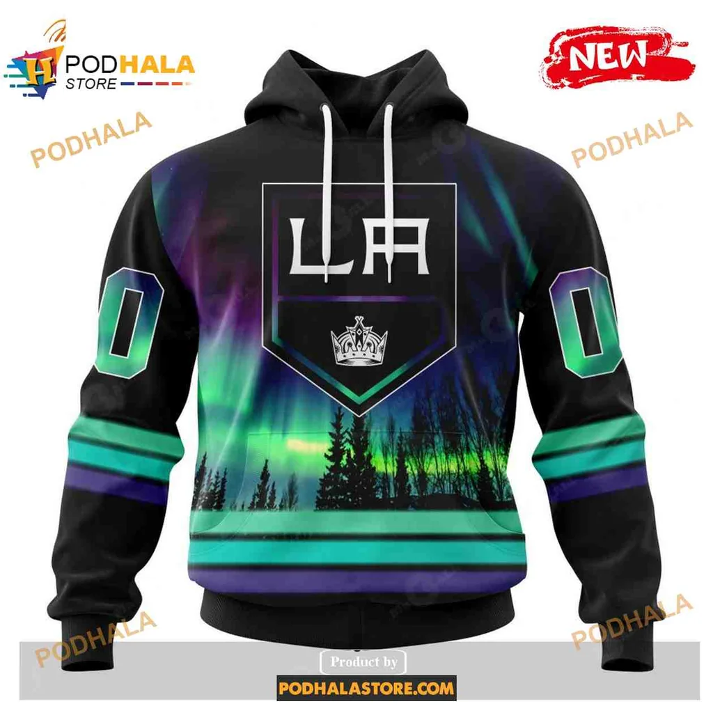 Vibrant Los Angeles Kings 3d Hoodie Featuring Northern Lights Design