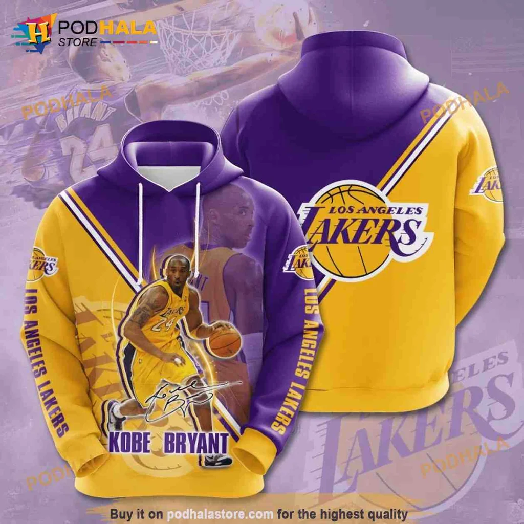 Vibrant Los Angeles Lakers 3d Hoodie Featuring Kobe Bryant Tribute