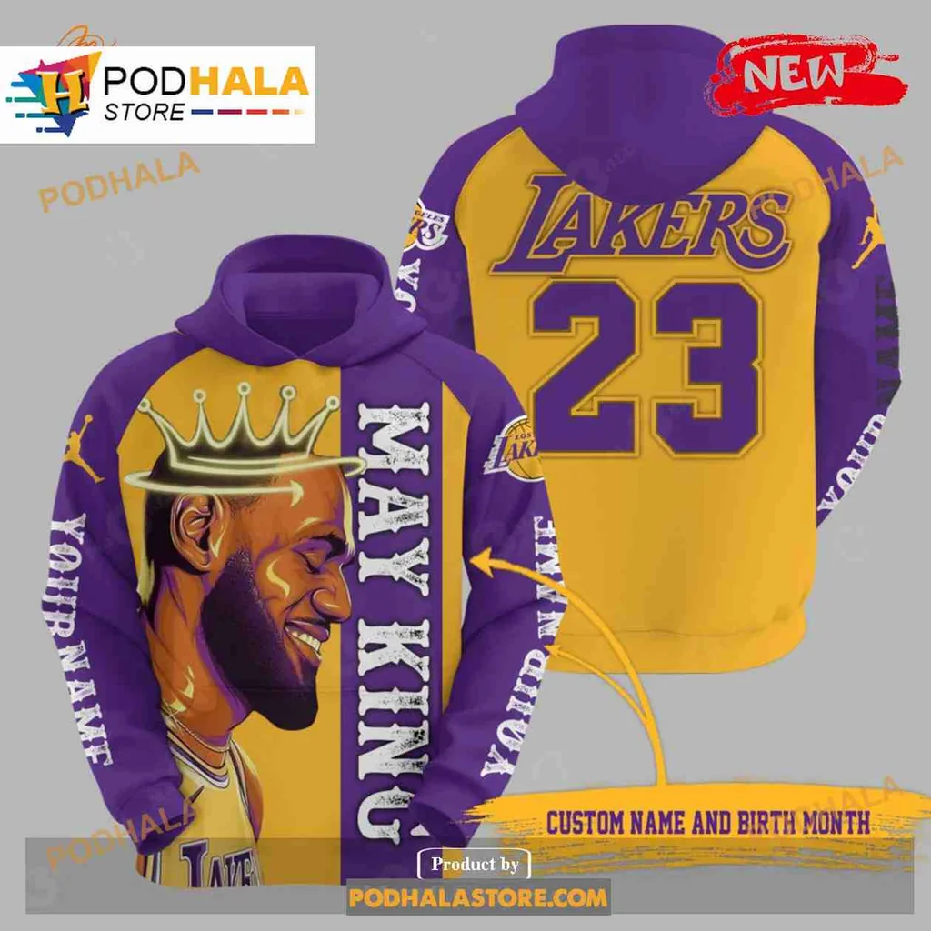 Vibrant Los Angeles Lakers Crown 3d Hoodie Featuring Number 23 Design