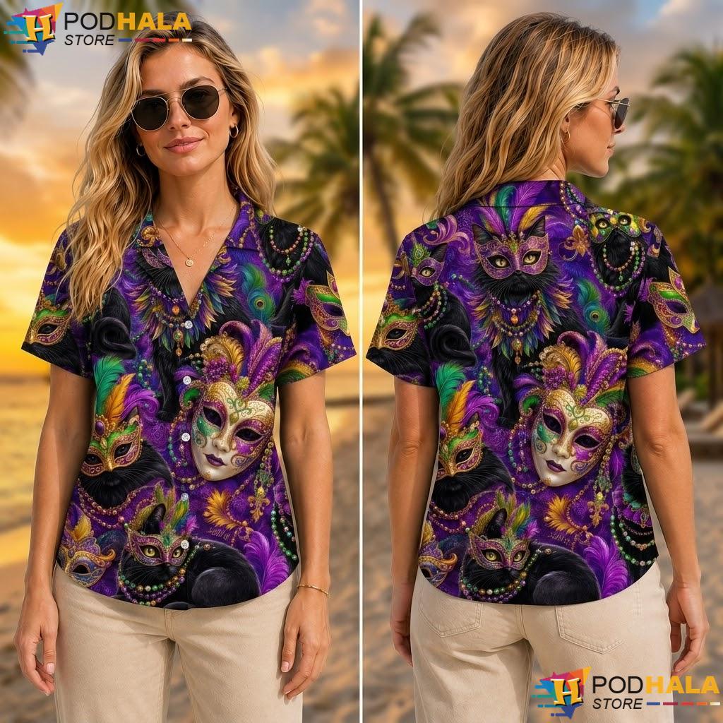 Vibrant Mask Cat Aloha Shirt Playful Festival Graphic Mens Apparel Vibrant Mask Cat Aloha Shirt Playful Festival Graphic Mens Apparel