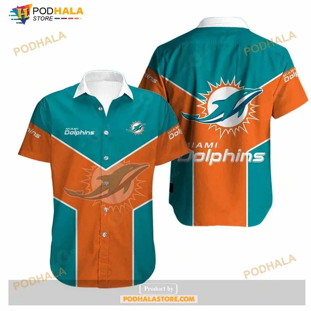 Vibrant Miami Dolphins Aloha Shirt With Bold Teal And Orange Design