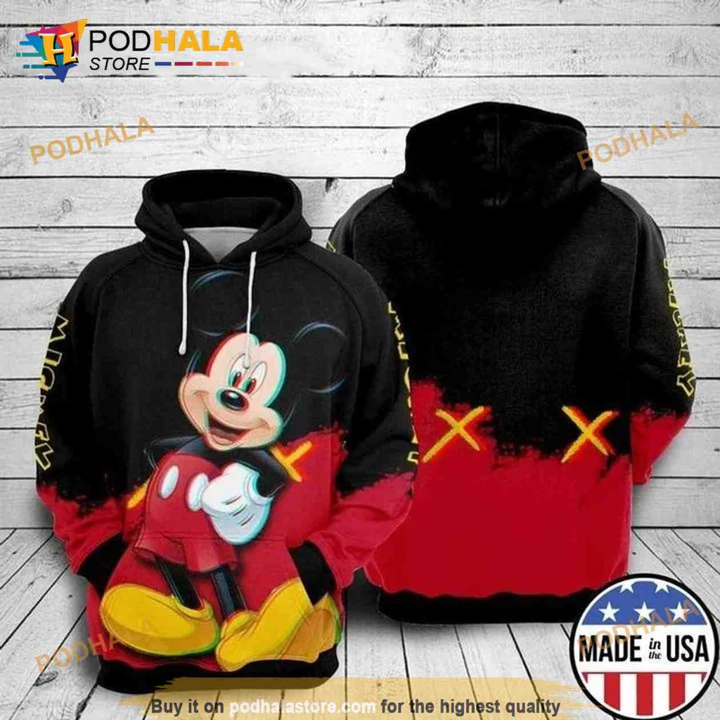 Vibrant Mickey Mouse 3d Hoodie, Playful Graphic Design For Disney Fans