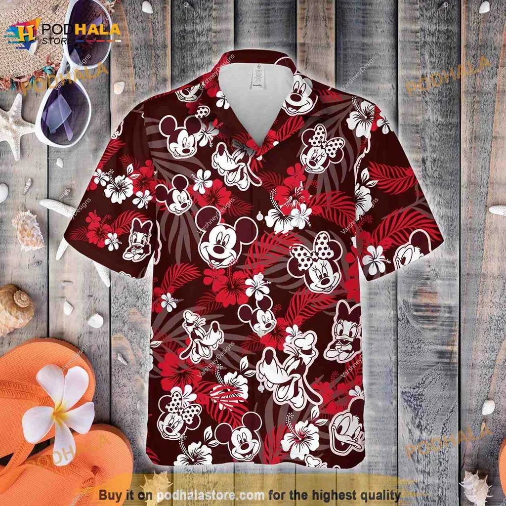 Vibrant Mickey Mouse Floral Hawaiian Shirt With Tropical Design