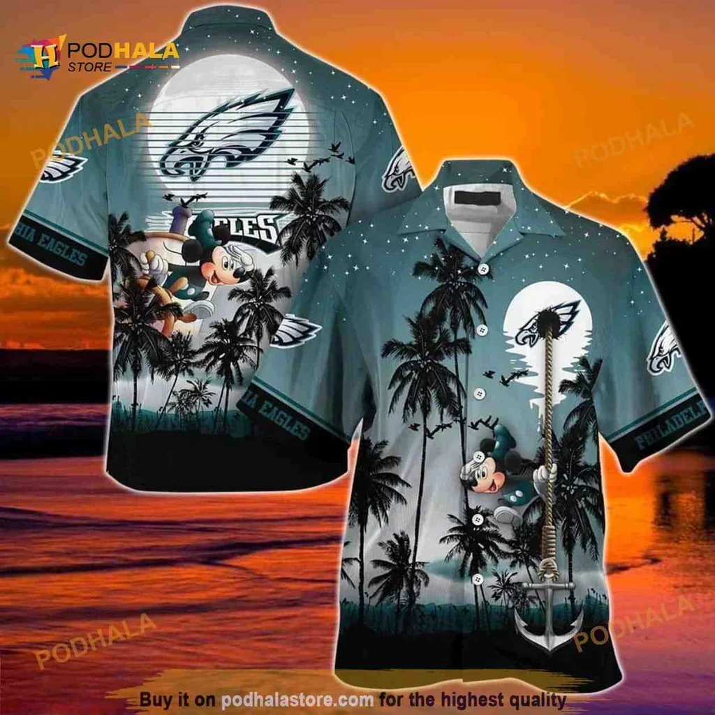 Vibrant Mickey Mouse Philadelphia Eagles Hawaiian Shirt With Tropical Design