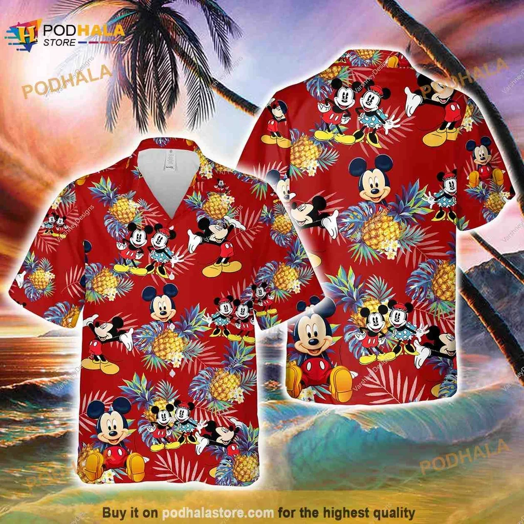 Vibrant Mickey Mouse Tropical Hawaiian Shirt With Pineapples And Palm Leaves
