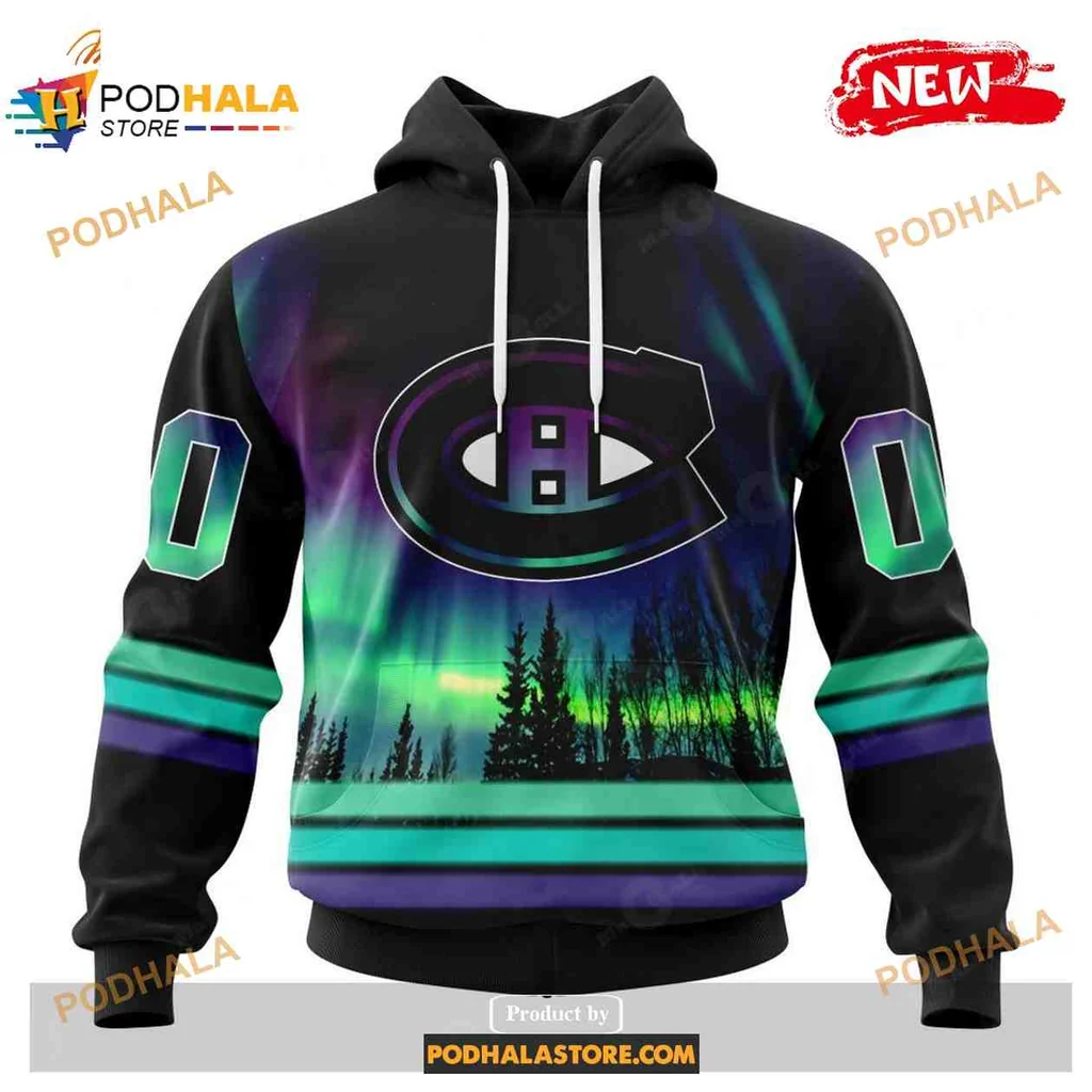 Vibrant Montreal Canadiens Northern Lights Hoodie With Bold Graphic Design