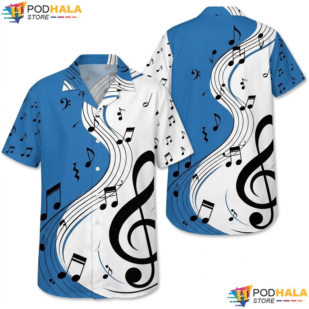Vibrant Music Note Hawaiian Shirt Playful Party Theme Summer Apparel