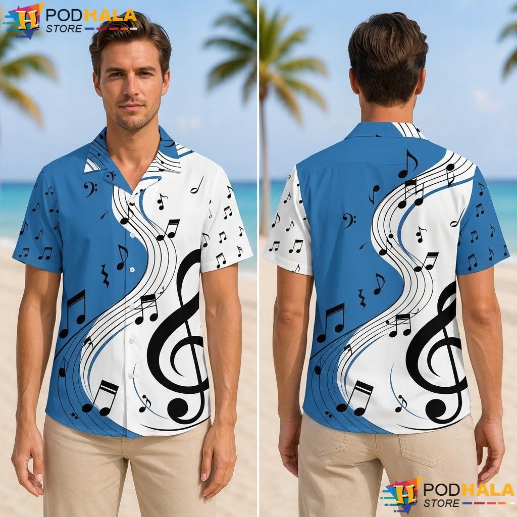 Vibrant Music Note Aloha Shirt Playful Party Theme Summer Apparel Vibrant Music Note Aloha Shirt Playful Party Theme Summer Apparel