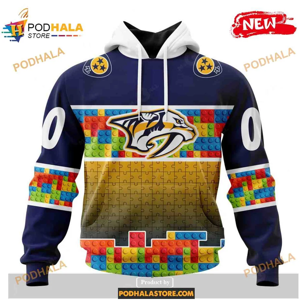 Vibrant Nashville Predators 3d Hoodie With Colorful Gradient Puzzle Design