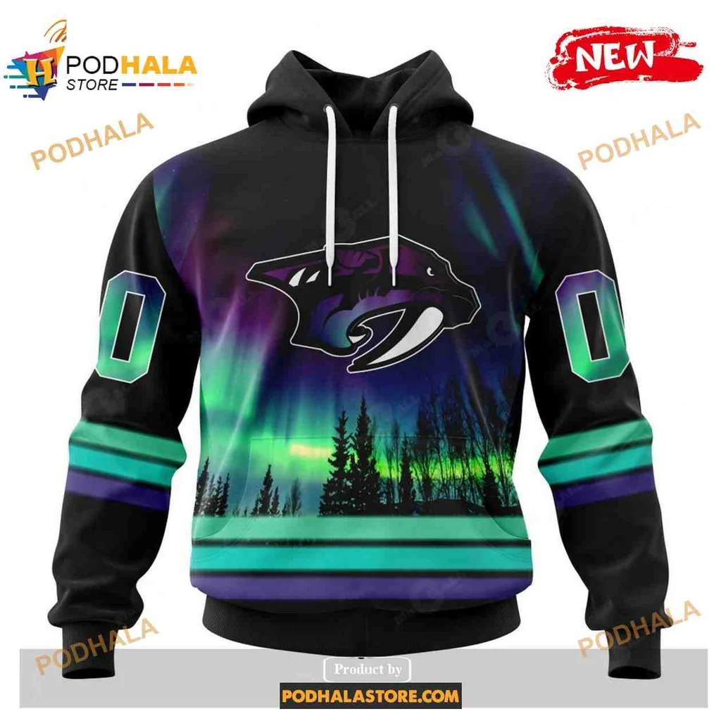 Vibrant Nashville Predators 3d Hoodie With Northern Lights Design