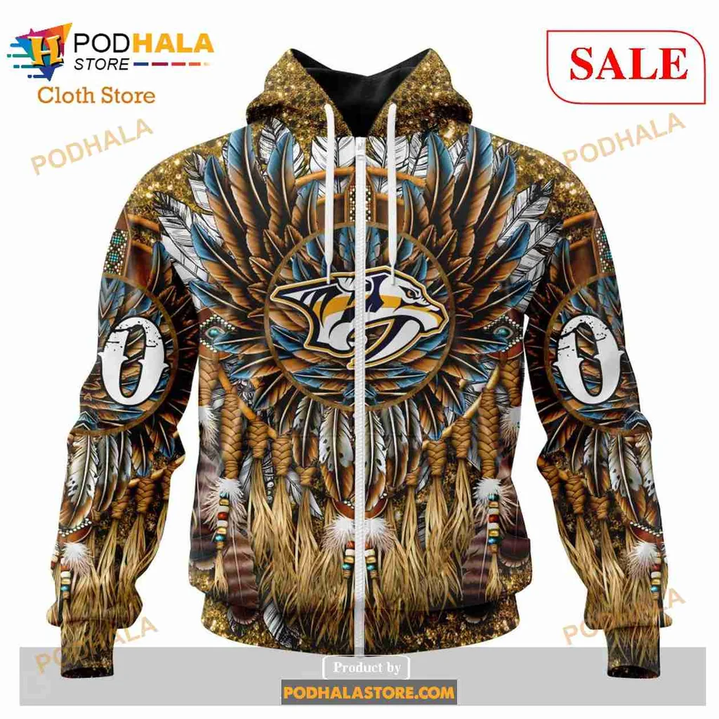 Vibrant Nashville Predators All Over Print Hoodie With Tribal Feather Design Vibrant Nashville Predators All Over Print Hoodie With Tribal Feather Design