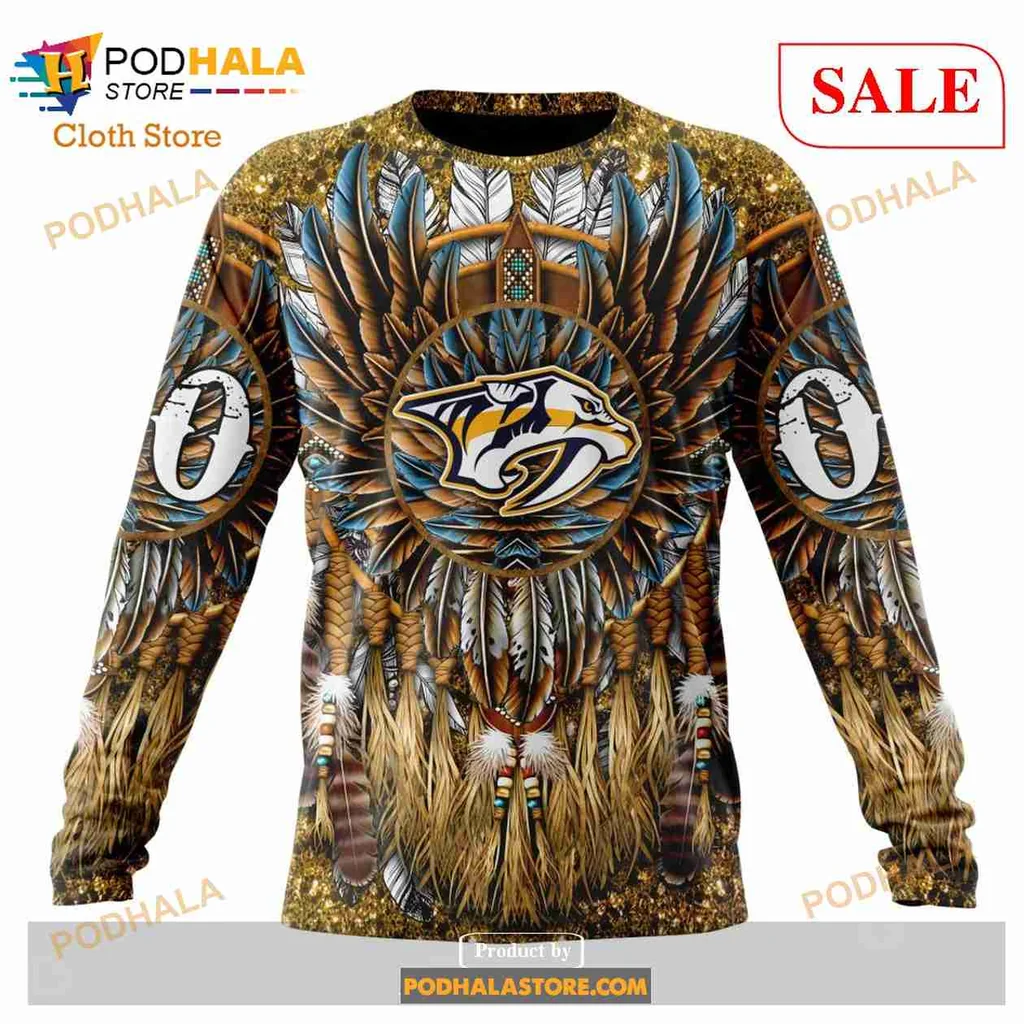 Vibrant Nashville Predators 3D Print Hoodie With Tribal Feather Design Vibrant Nashville Predators 3D Print Hoodie With Tribal Feather Design