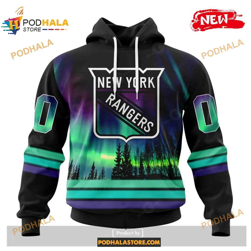 Vibrant New York Rangers 3d Hoodie With Northern Lights Design
