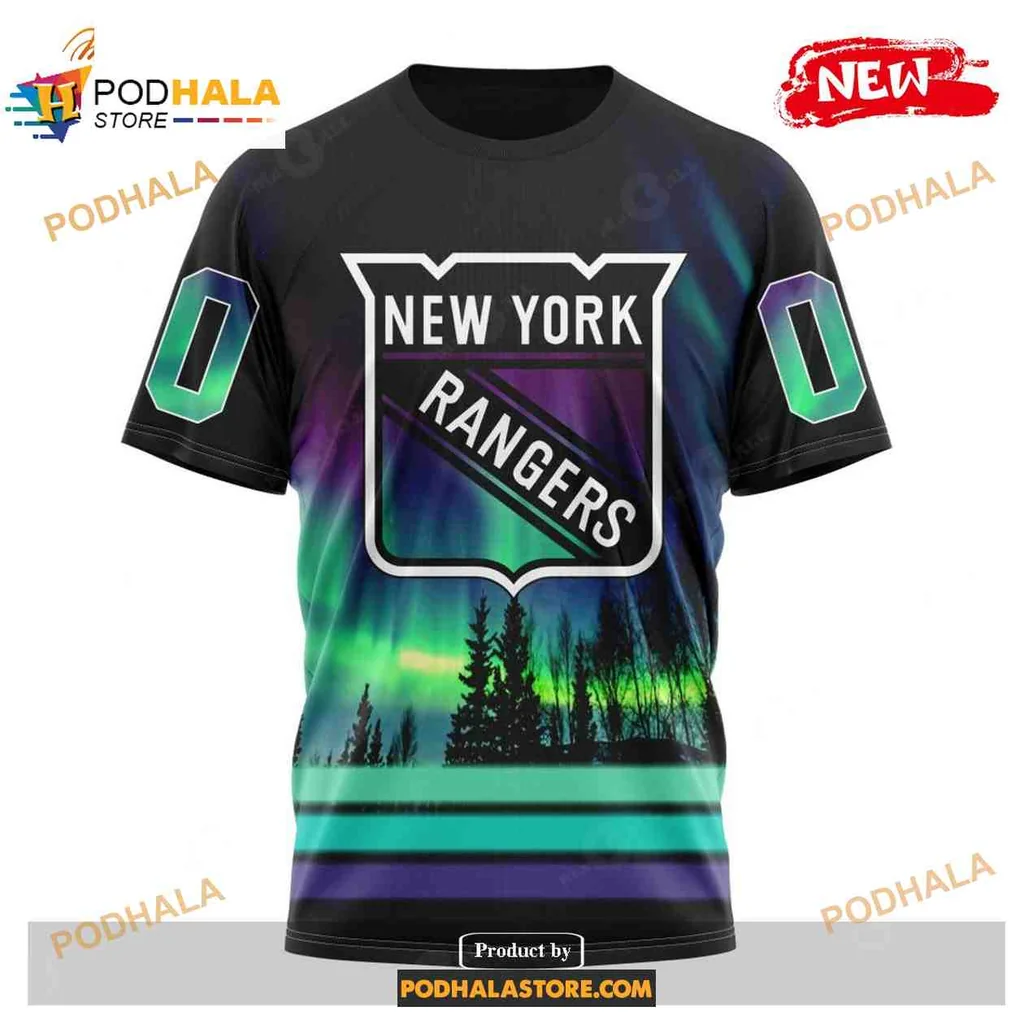 Vibrant New York Rangers AOP Hoodie With Northern Lights Design Vibrant New York Rangers AOP Hoodie With Northern Lights Design