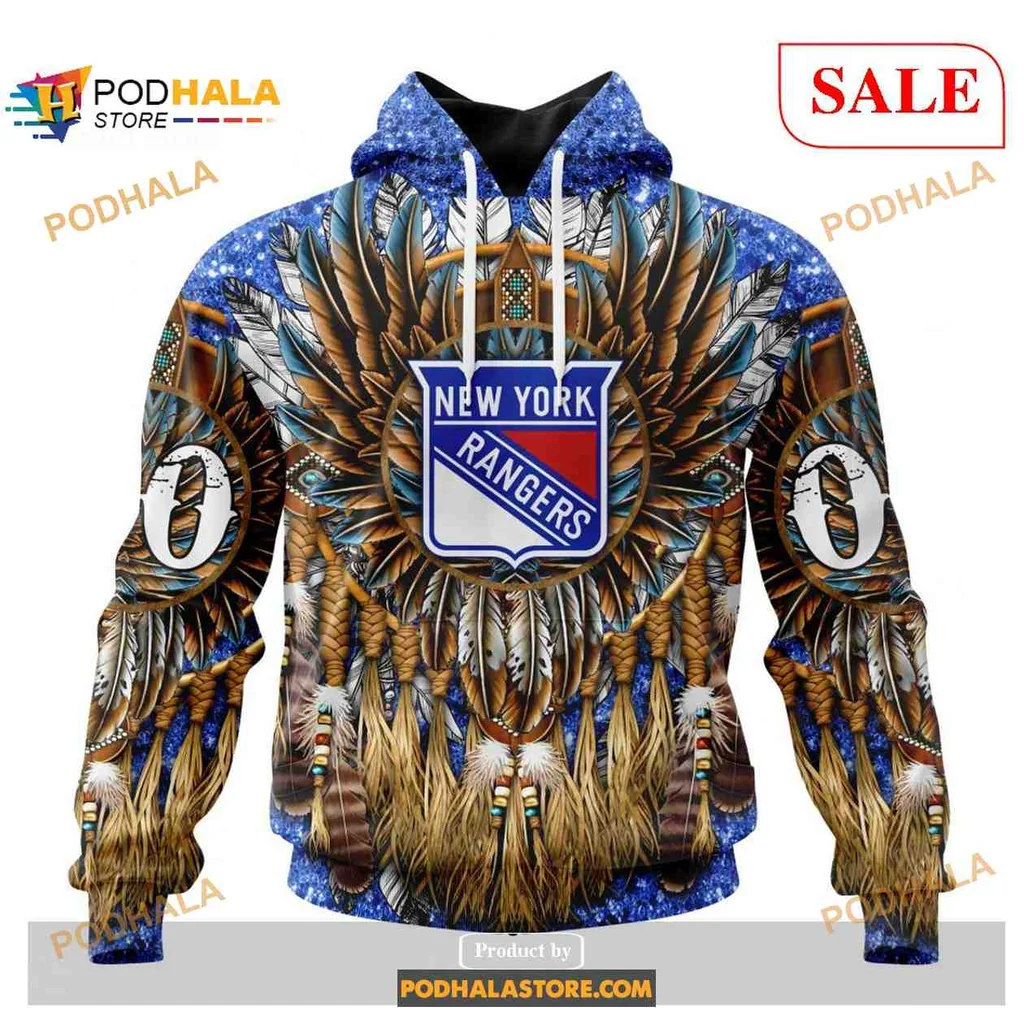 Vibrant New York Rangers Native 3d Hoodie Featuring Tribal Design