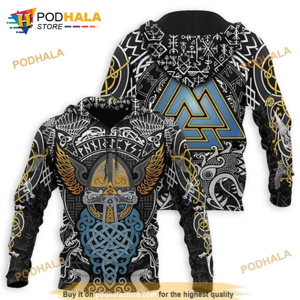 Vibrant Odin Raven Colorful 3d Hoodie Featuring Norse Mythology Design