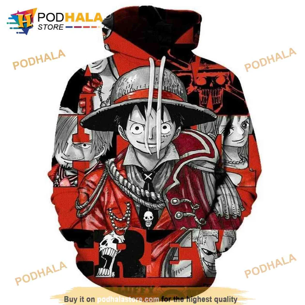 Vibrant One Piece Luffy 3d Hoodie Featuring Colorful Anime Characters