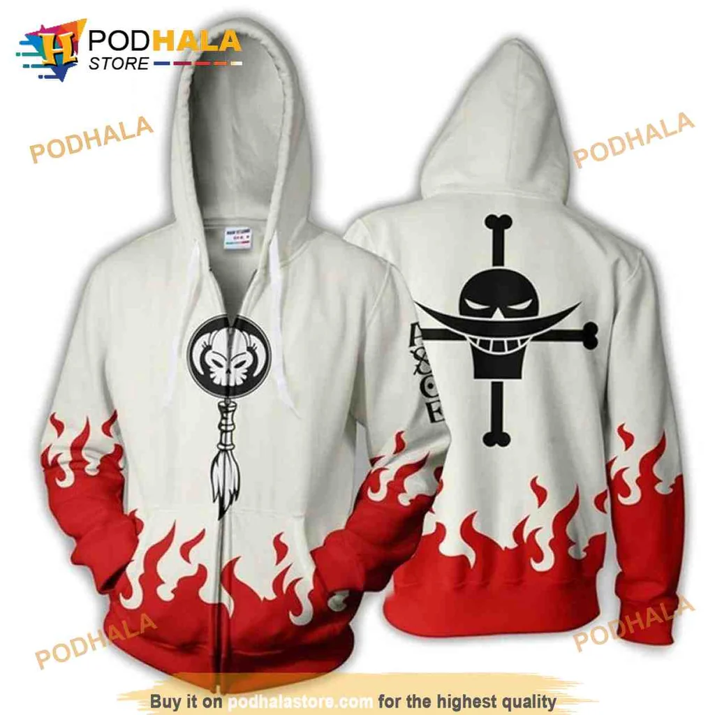 Vibrant One Piece Pirate Skull 3d Hoodie With Flame Graphics