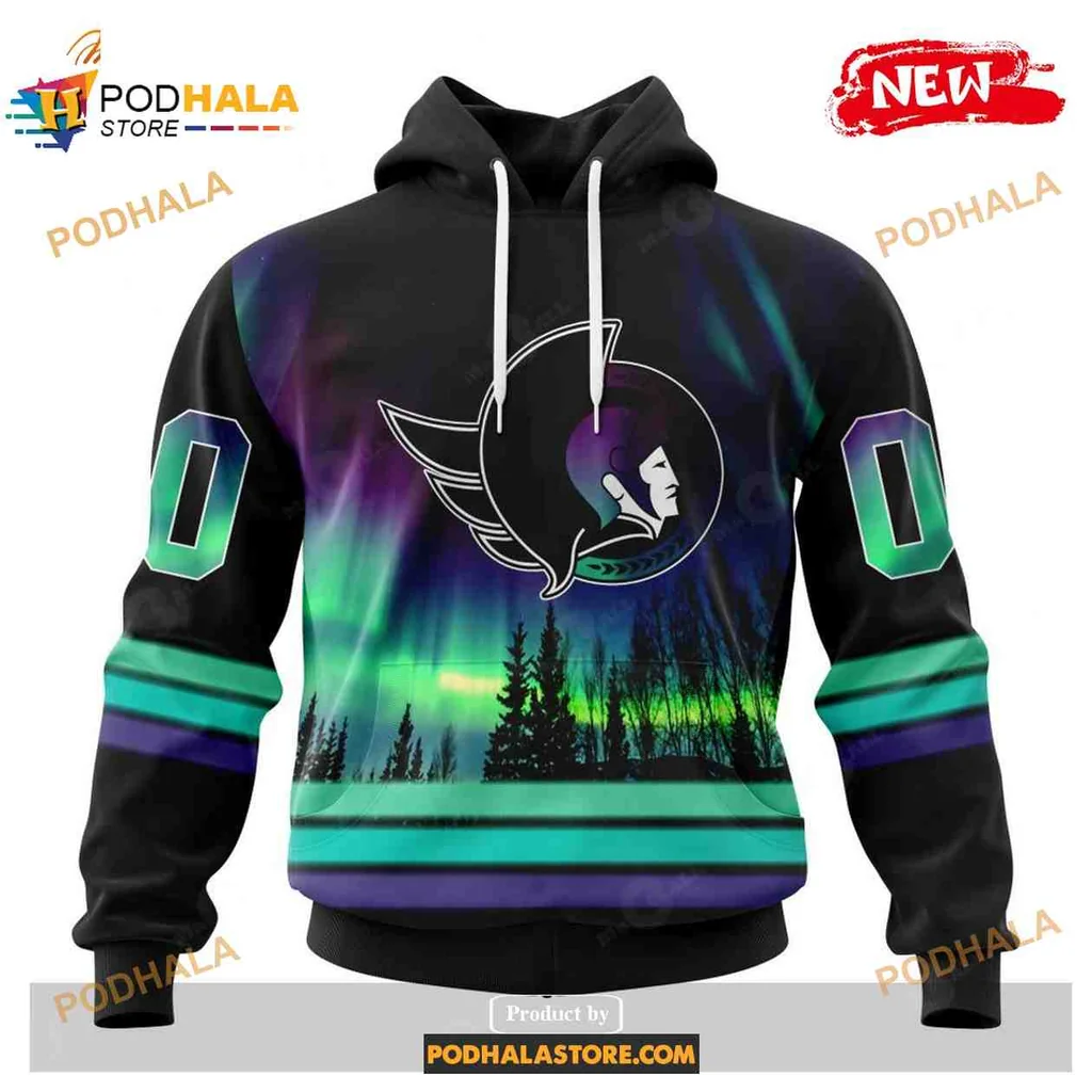 Vibrant Ottawa Senators 3d Hoodie With Northern Lights Design
