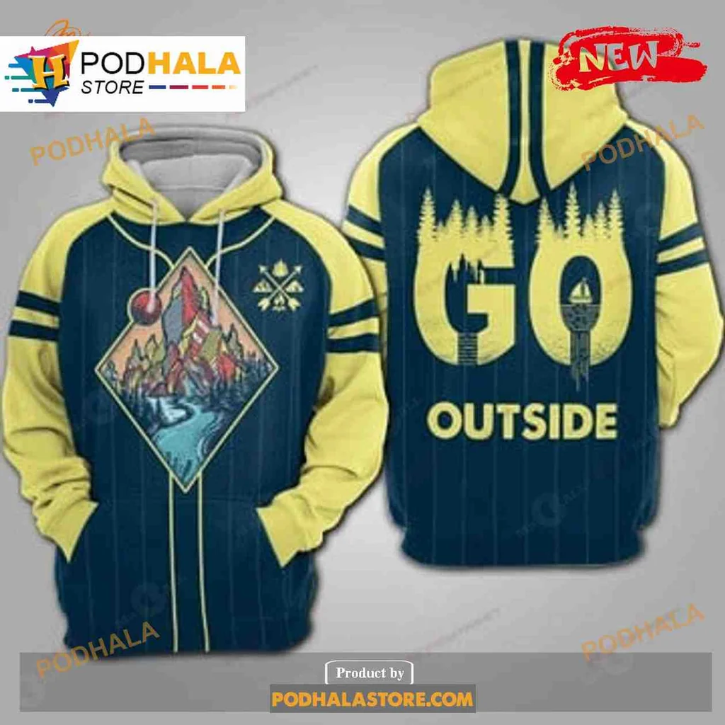 Vibrant Outdoor Adventure 3d Hoodie With Go Outside Design