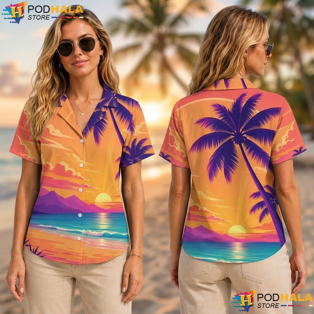 Vibrant Palm Tree Graphic Tropical Shirt Tropical Sunset Mens Button Up Vibrant Palm Tree Graphic Tropical Shirt Tropical Sunset Mens Button Up