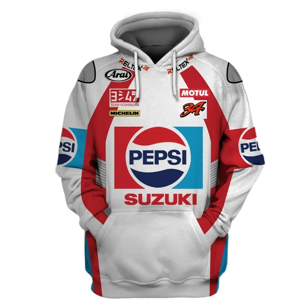 Vibrant Pepsi Suzuki Racing 3d Hoodie With Sporty Logos And Design