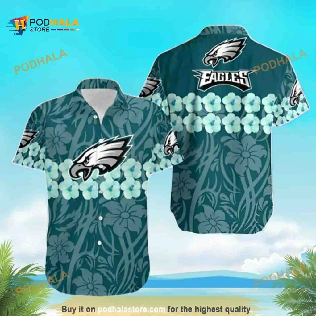 Vibrant Philadelphia Eagles Aloha Shirt With Hibiscus Floral Design