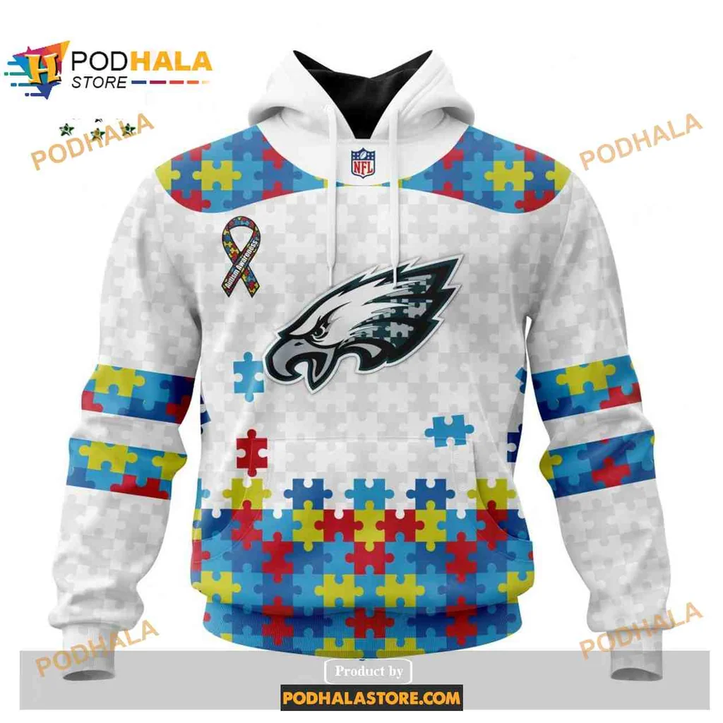Vibrant Philadelphia Eagles Autism Hoodie With Colorful Puzzle Design