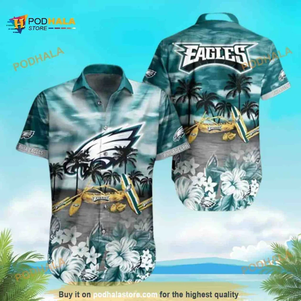 Vibrant Philadelphia Eagles Tropical Shirt With Palm Trees And Surfboards