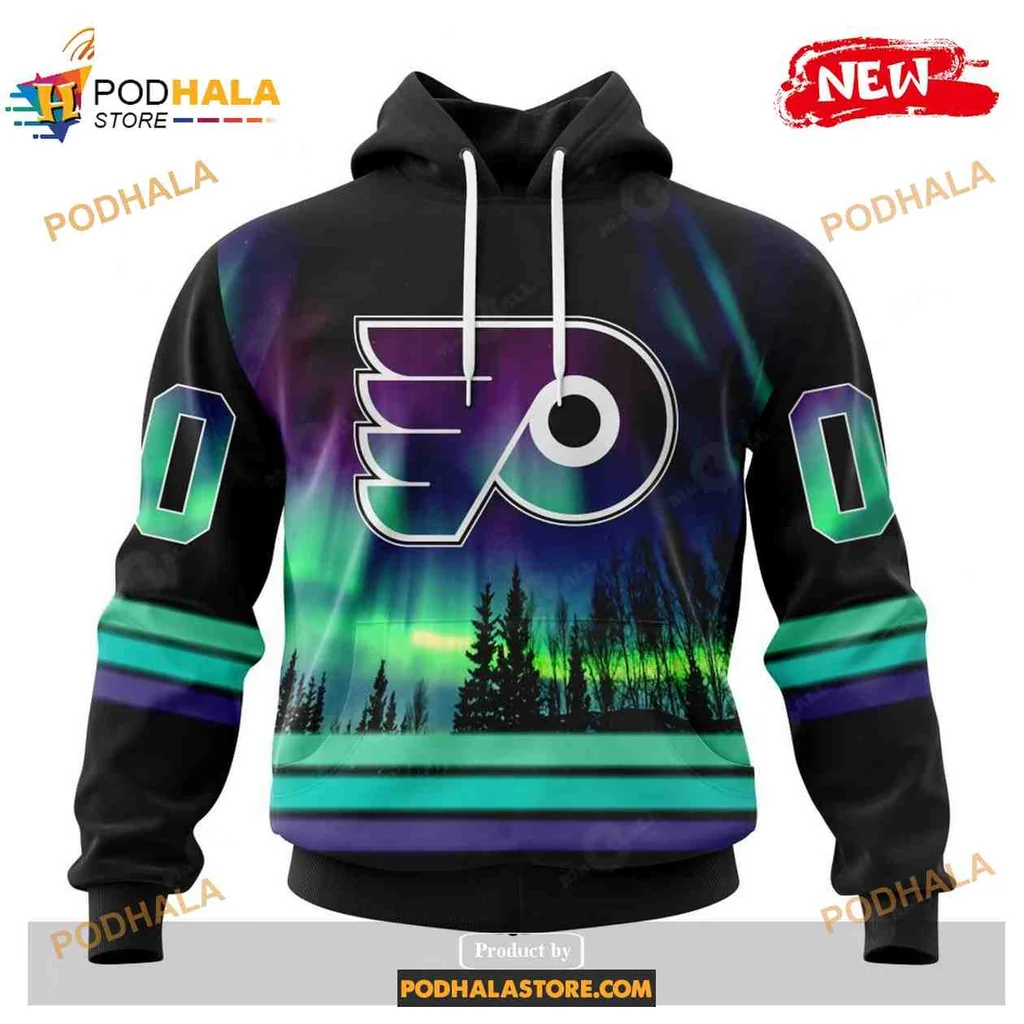 Vibrant Philadelphia Flyers 3d Hoodie With Northern Lights Design