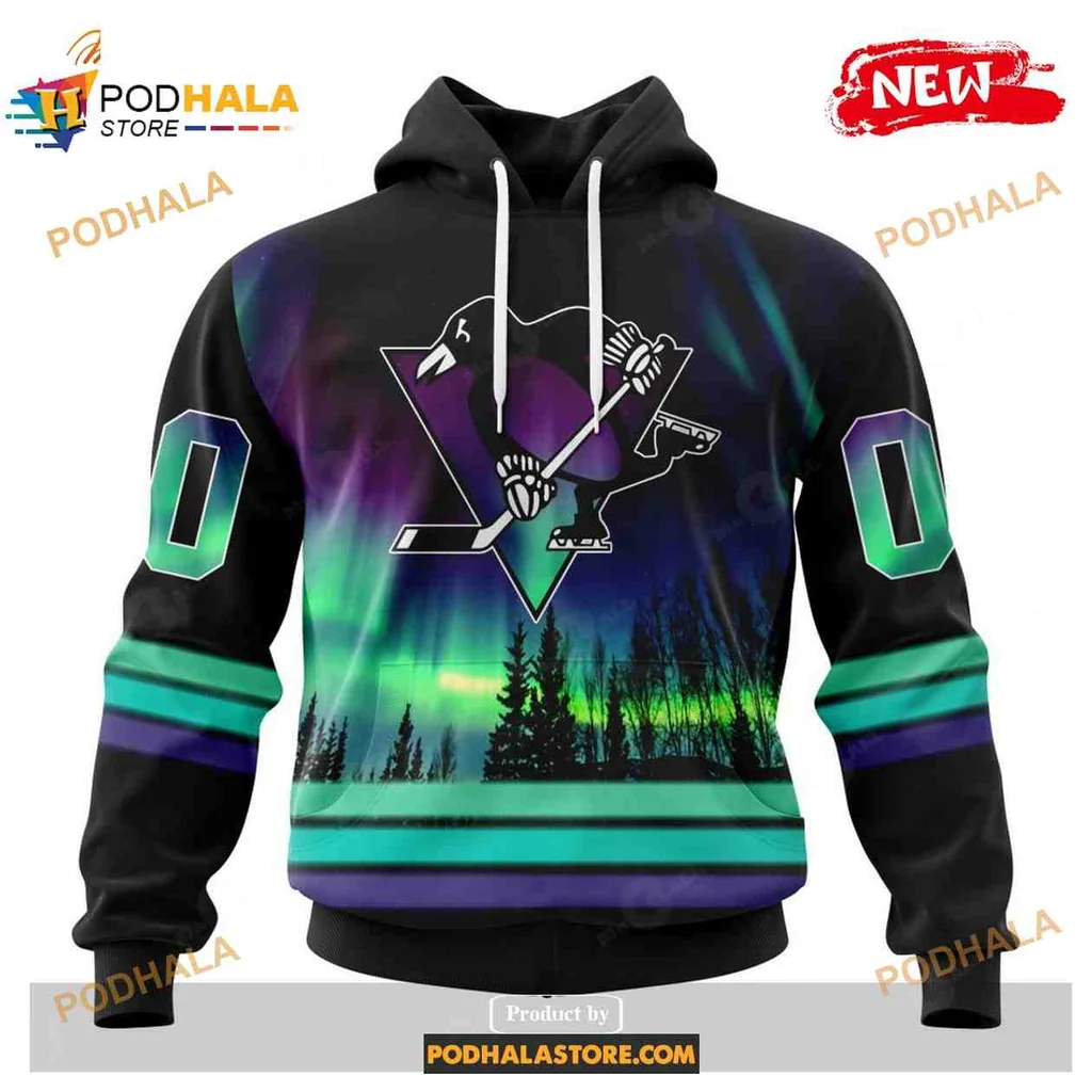 Vibrant Pittsburgh Penguins 3d Hoodie With Northern Lights Design