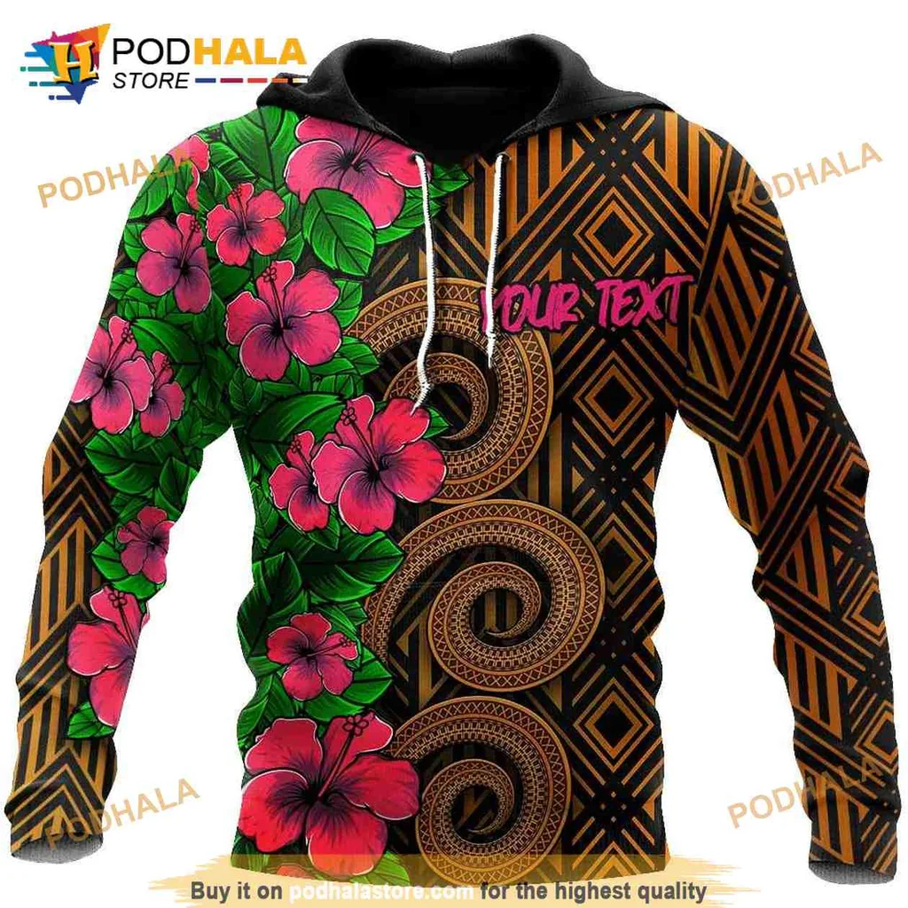 Vibrant Polynesian Hibiscus Hoodie Featuring Bold Tribal Patterns