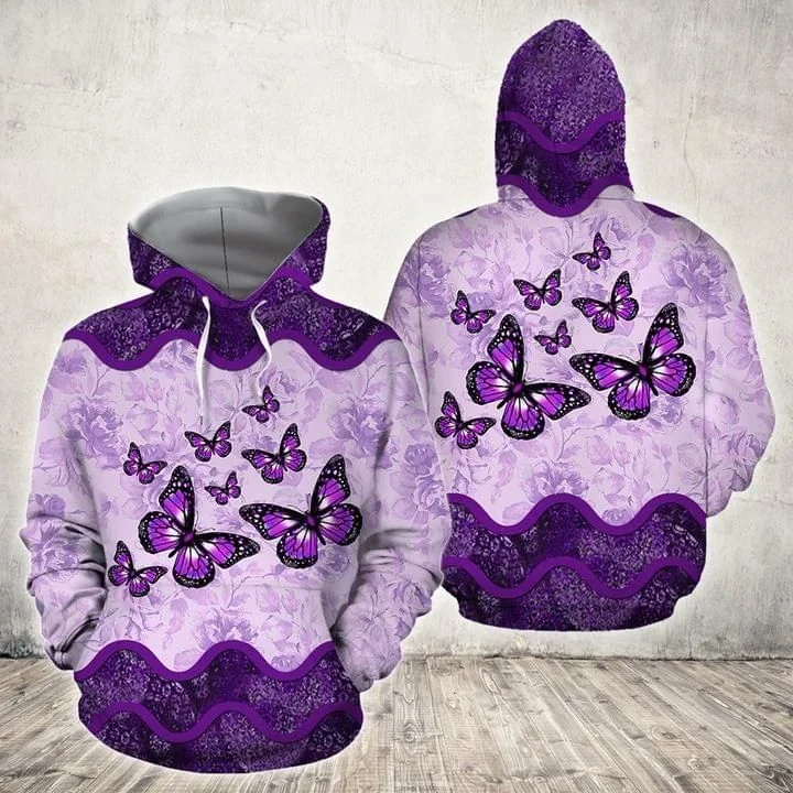 Vibrant Purple Butterfly Floral 3d Hoodie With Whimsical Design