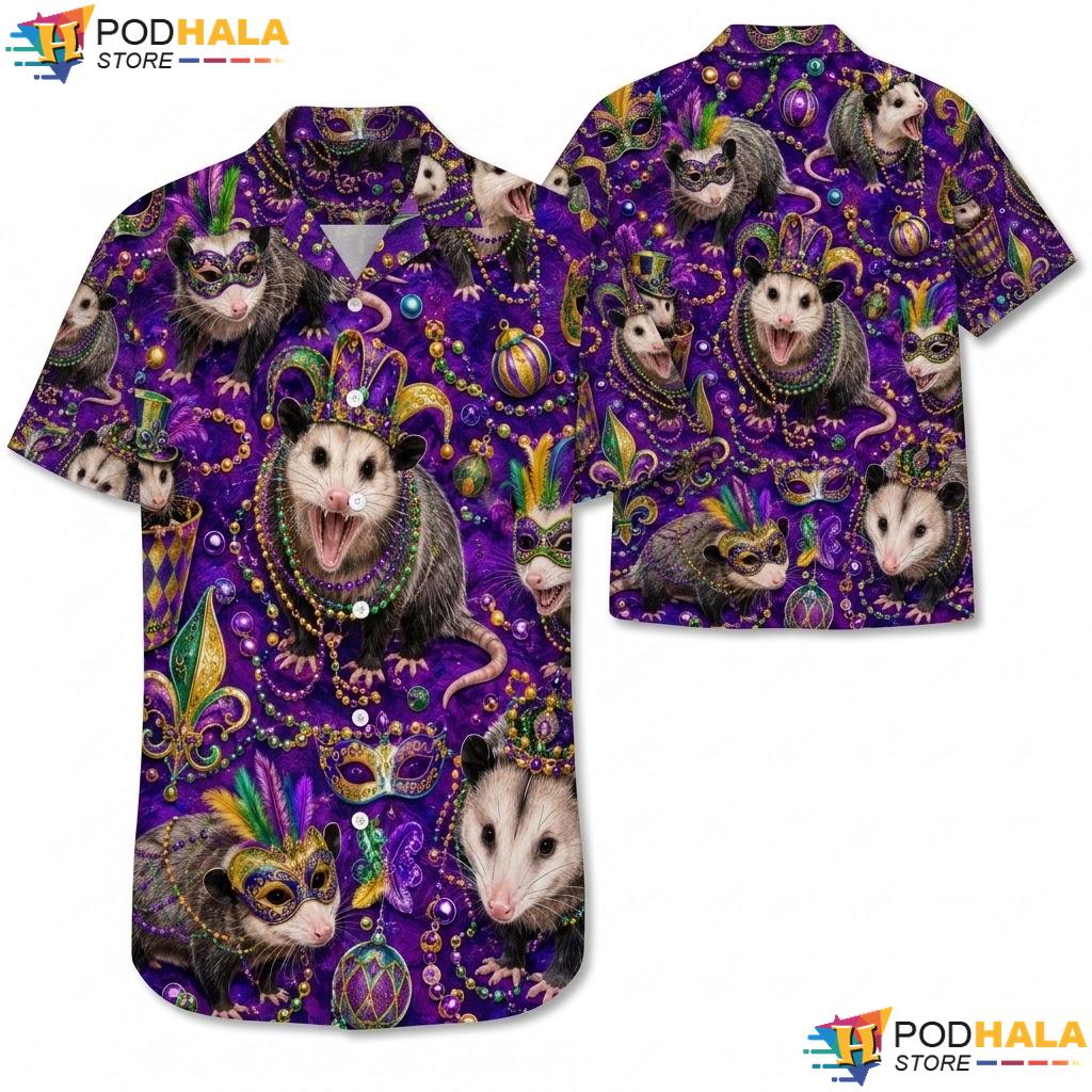 Vibrant Purple Opossum Hawaiian Shirt Funny Festival Mens Casual Top