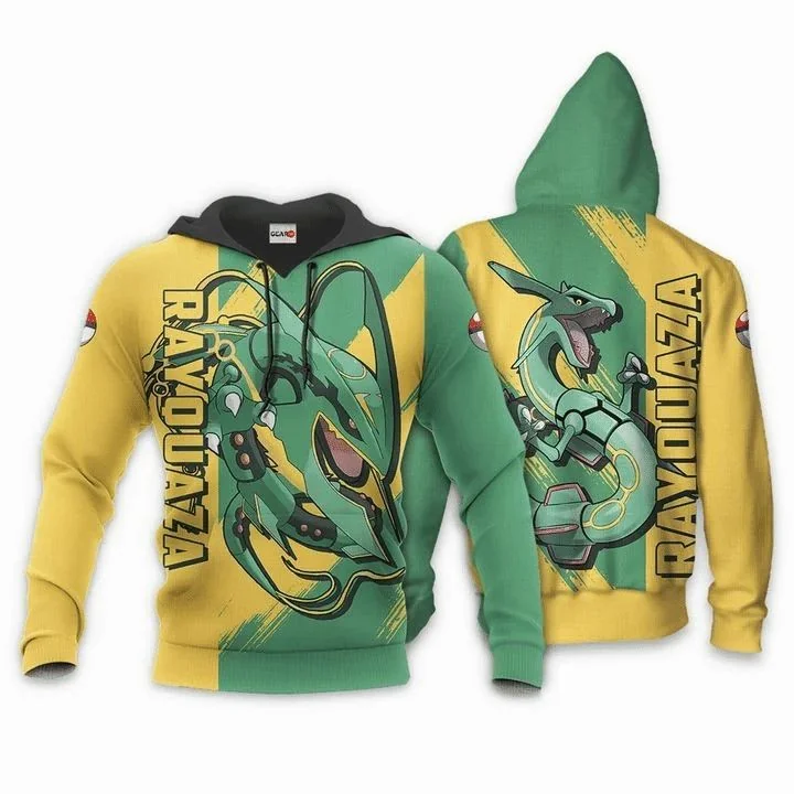 Vibrant Rayquaza Pokemon 3d Hoodie With Dynamic Serpentine Design