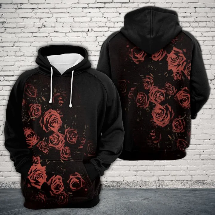 Vibrant Red Rose Pattern 3d Hoodie With Artistic Floral Design