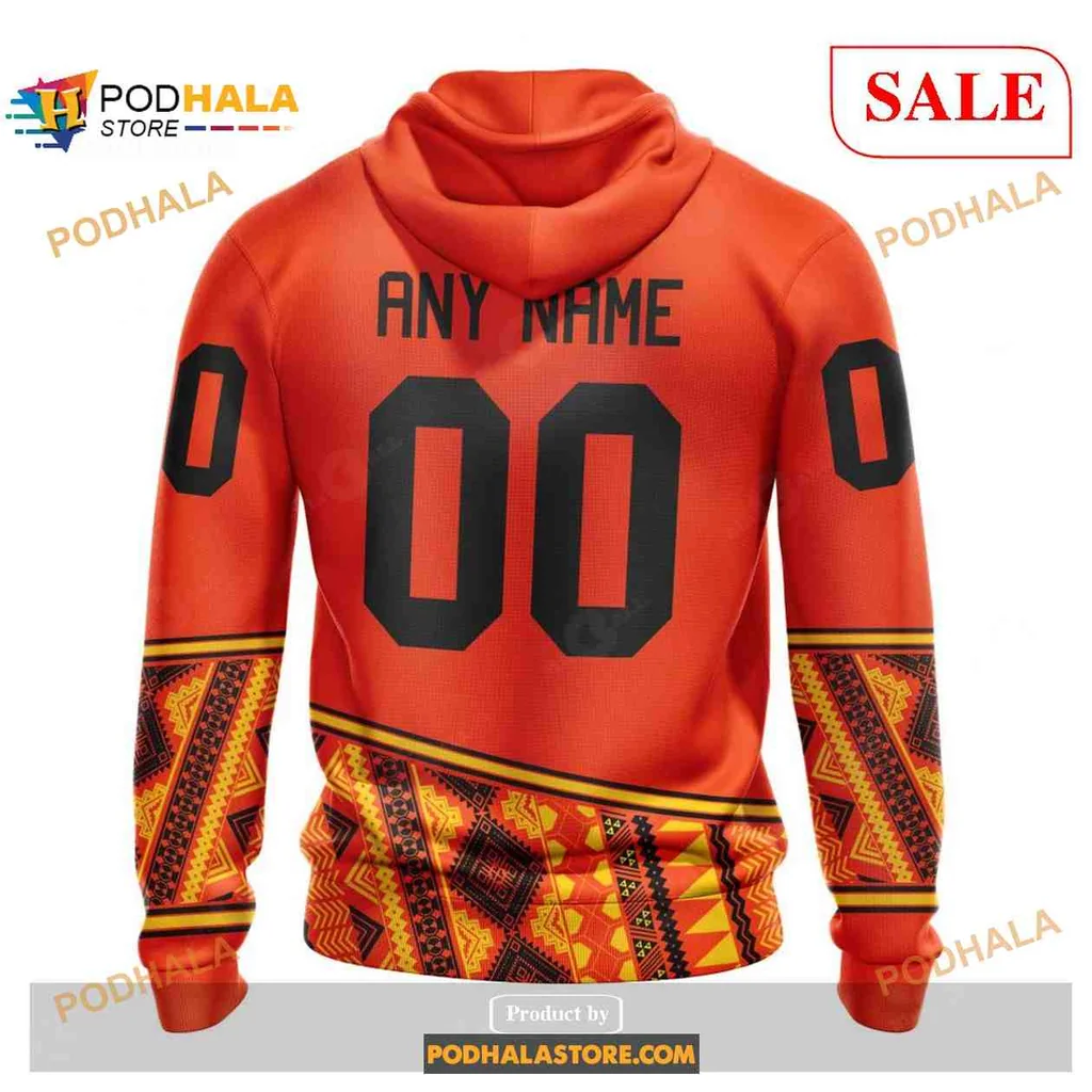 Vibrant San Jose Sharks All Over Print Hoodie With Bold Orange And Tribal Patterns Vibrant San Jose Sharks All Over Print Hoodie With Bold Orange And Tribal Patterns