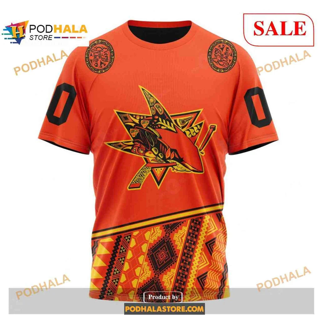 Vibrant San Jose Sharks AOP Hoodie With Bold Orange And Tribal Patterns Vibrant San Jose Sharks AOP Hoodie With Bold Orange And Tribal Patterns