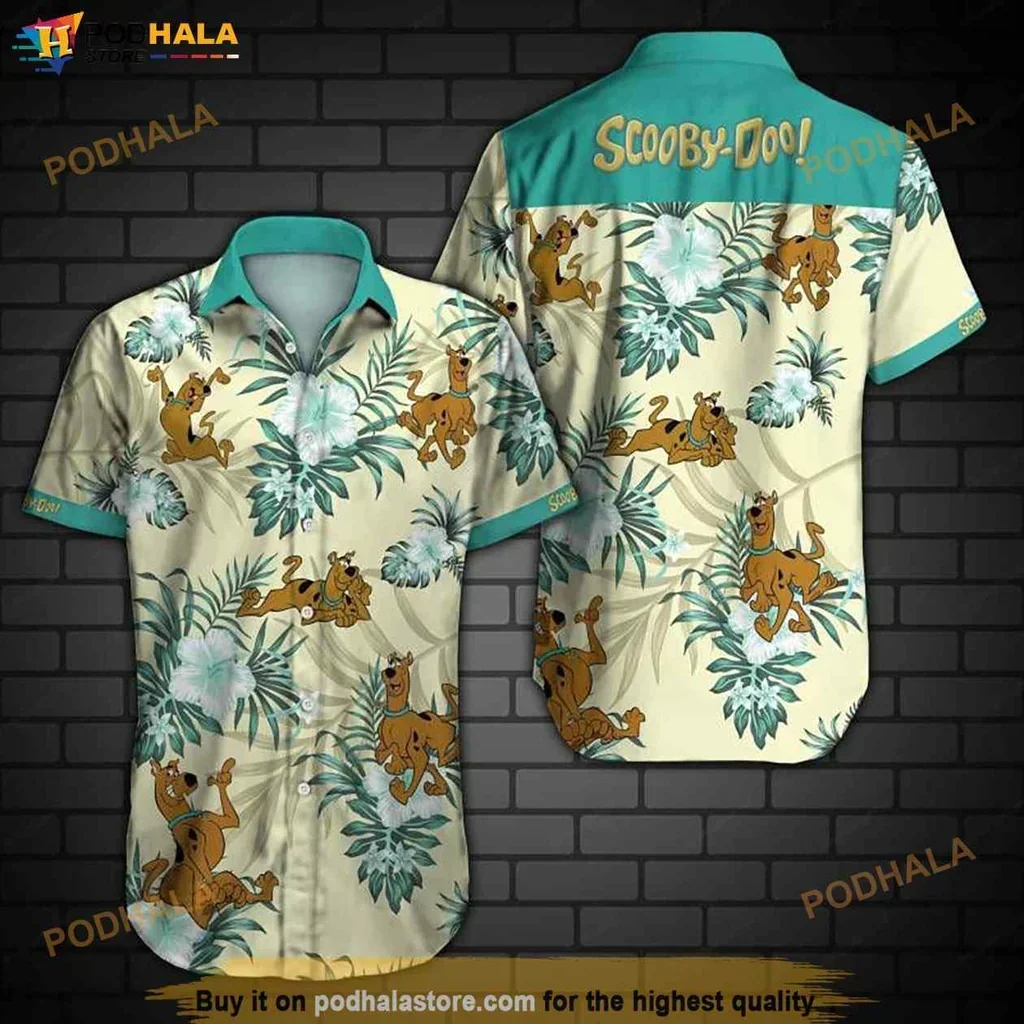 Vibrant Scooby Doo Aloha Shirt With Tropical Design Featuring Scooby And Shaggy