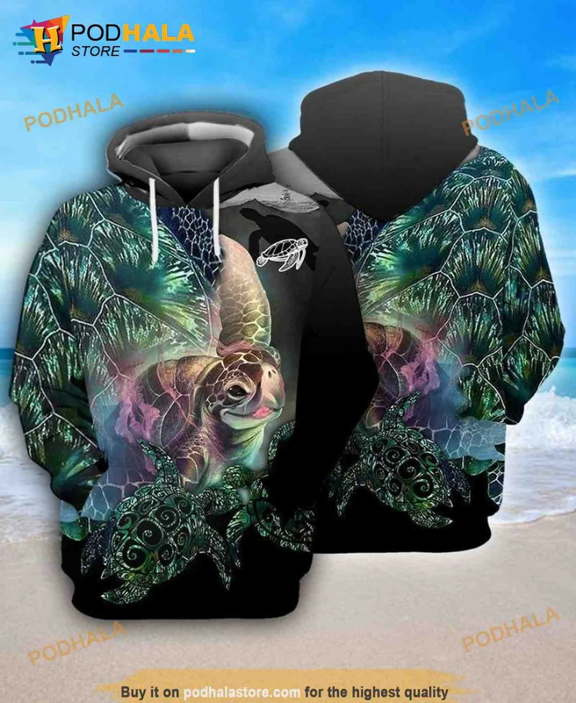 Vibrant Sea Turtle 3d Hoodie Sweatshirt With Ocean Elements