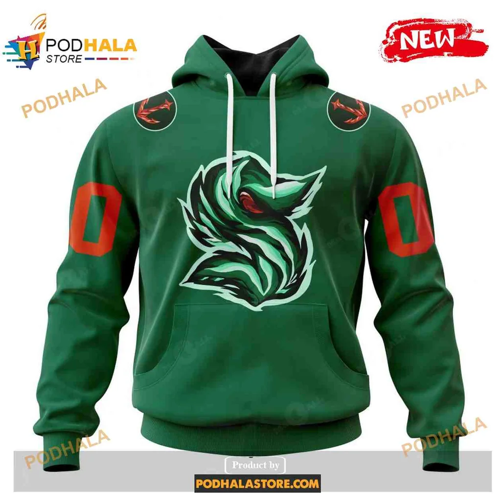 Vibrant Seattle Kraken 3d Hoodie With Dynamic Green And Blue Logo Design
