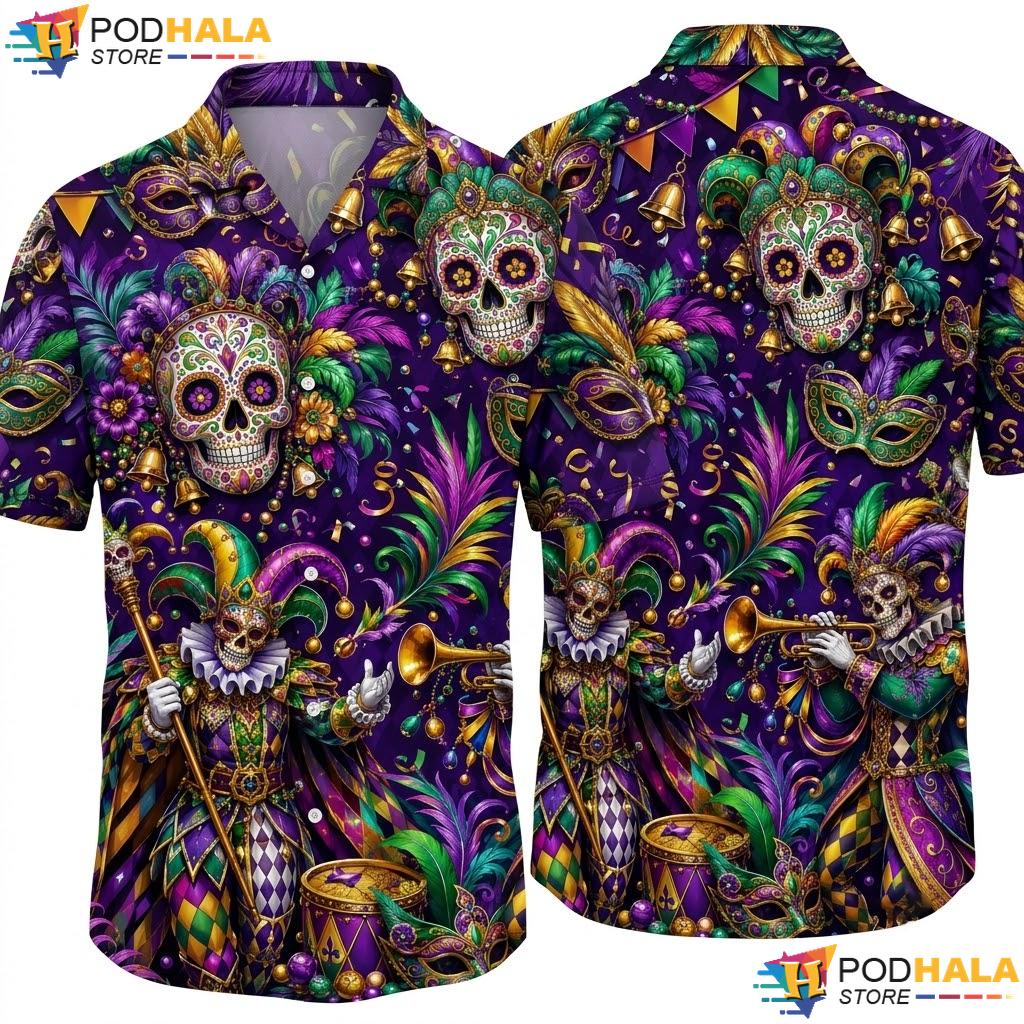 Vibrant Skull Skeleton Aloha Shirt Comical Festival Mens Casual Apparel
